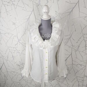 Elite Vintage White Ruffle Button Up Blouse 70's Hippie